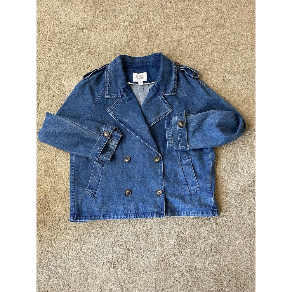 Fifteen Twenty Double Breasted Cropped Trench Denim Jacket Classic Staple Size M
